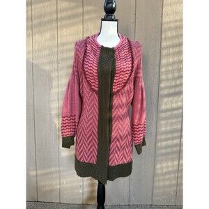 Lia Molly Anthropologie Harvest Sun Pink Green Chevron Cardigan Coat Medium.